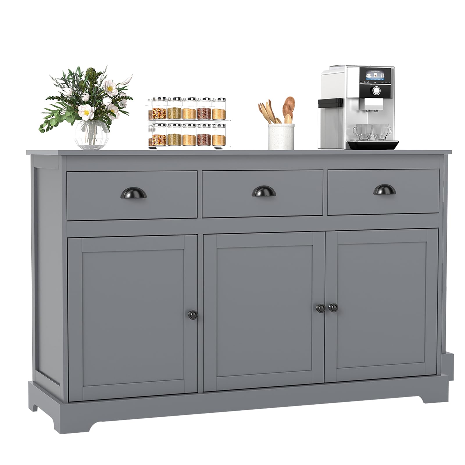 Grey Sideboard Buffet Cabinet with 3 Drawers and 2 Doors
