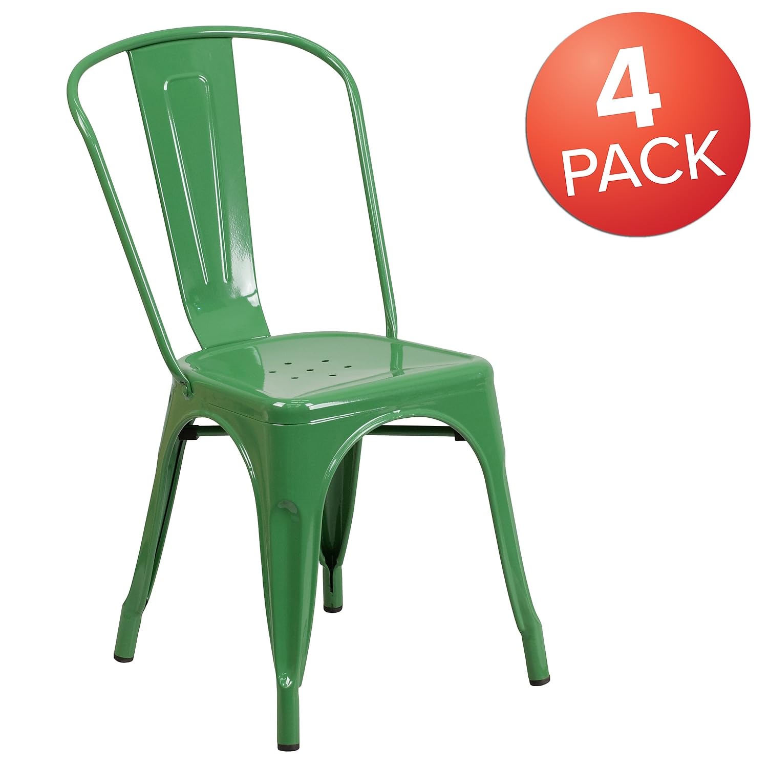 Green Metal Indoor-Outdoor Stackable Chair - 4 Pack