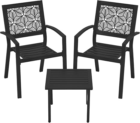 Outdoor Bistro Set for 2 with Stackable Chairs and Coffee Table