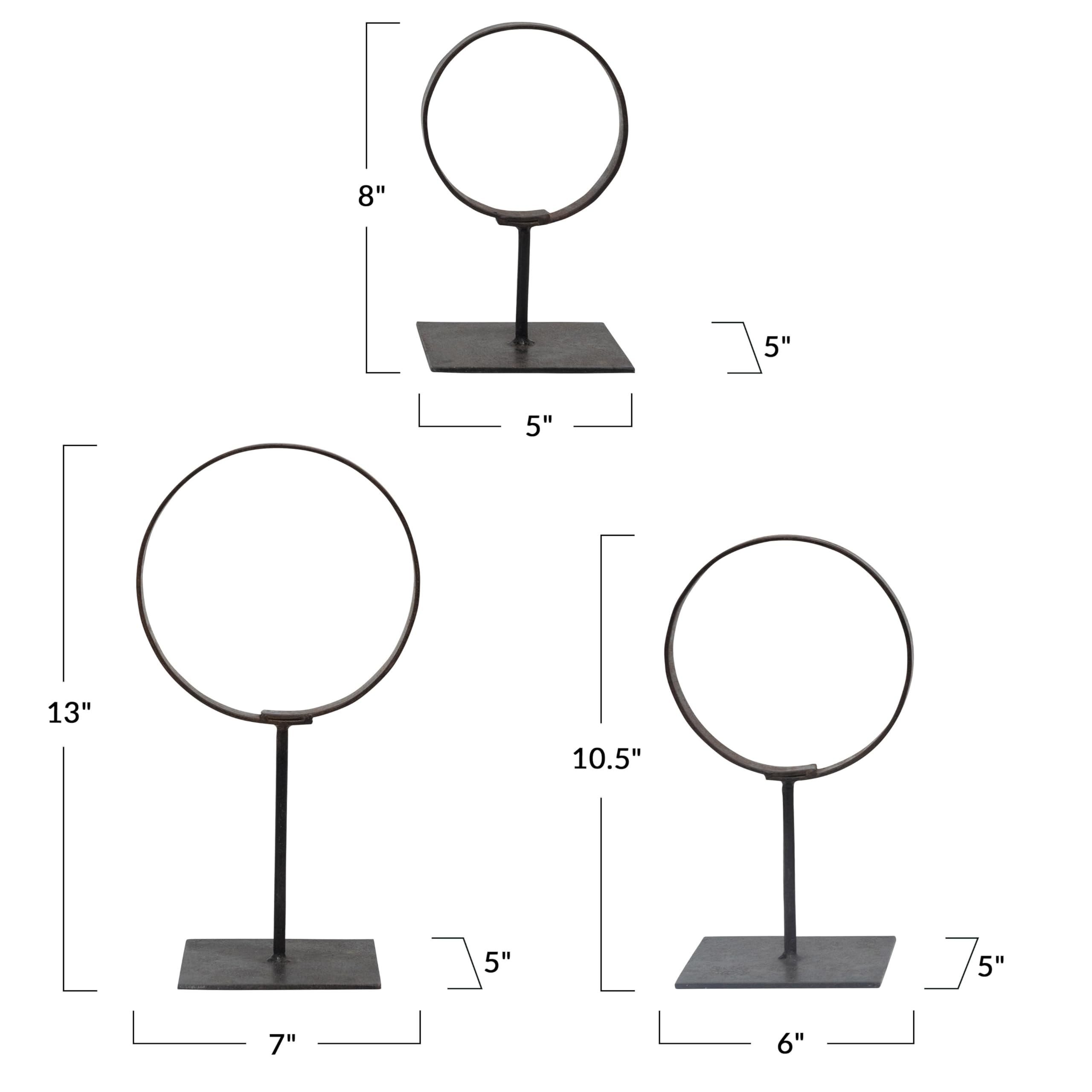 Decorative Metal Rings on Stands Set of 3