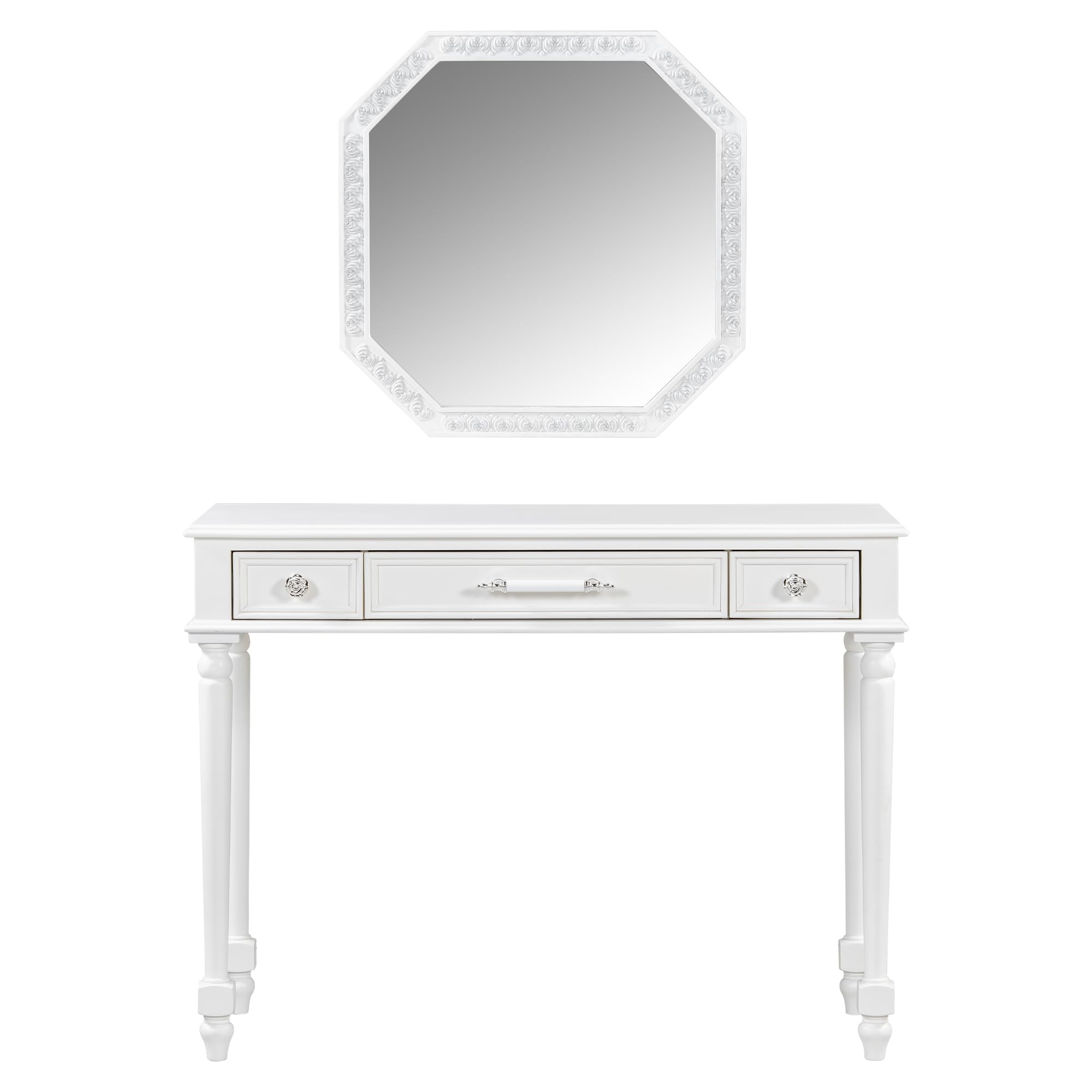 Retro Makeup Vanity Desk with Wall-Mounted Mirror & 3 Drawers