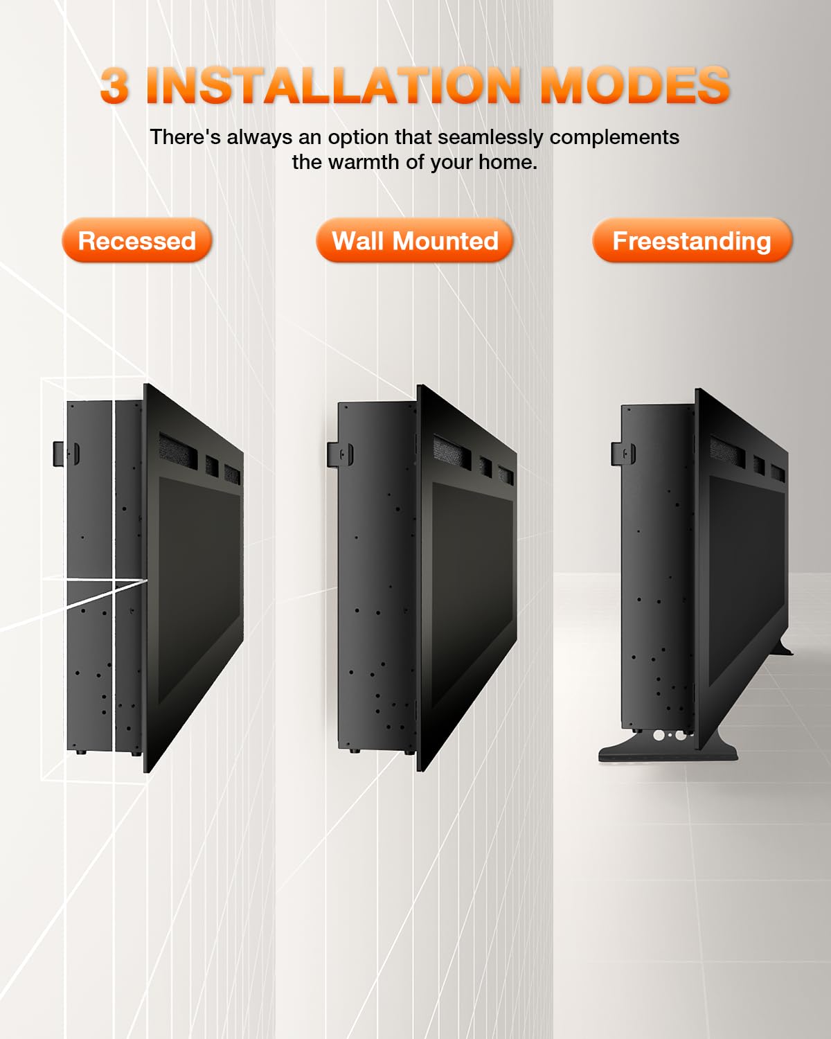 50 Inch Electric Fireplace Heater with Realistic Flame