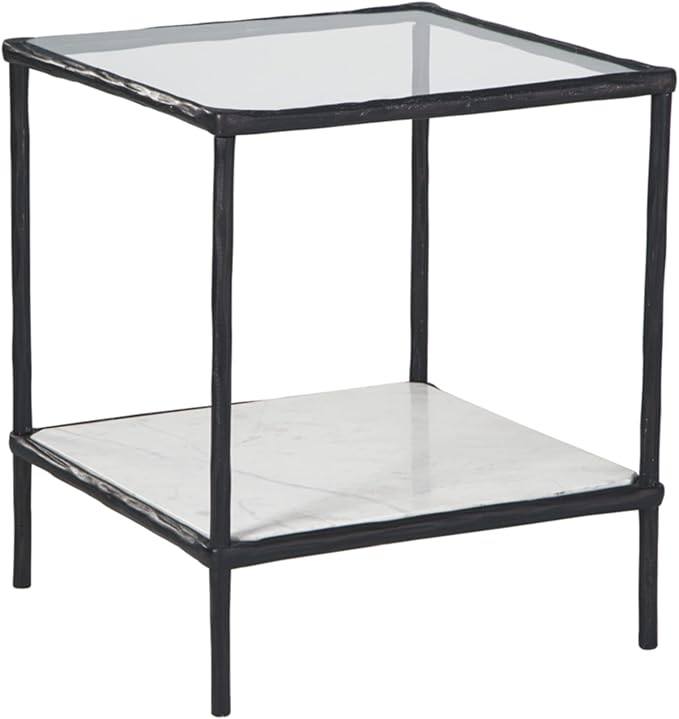 Glass Top Accent Table with Marble Shelf