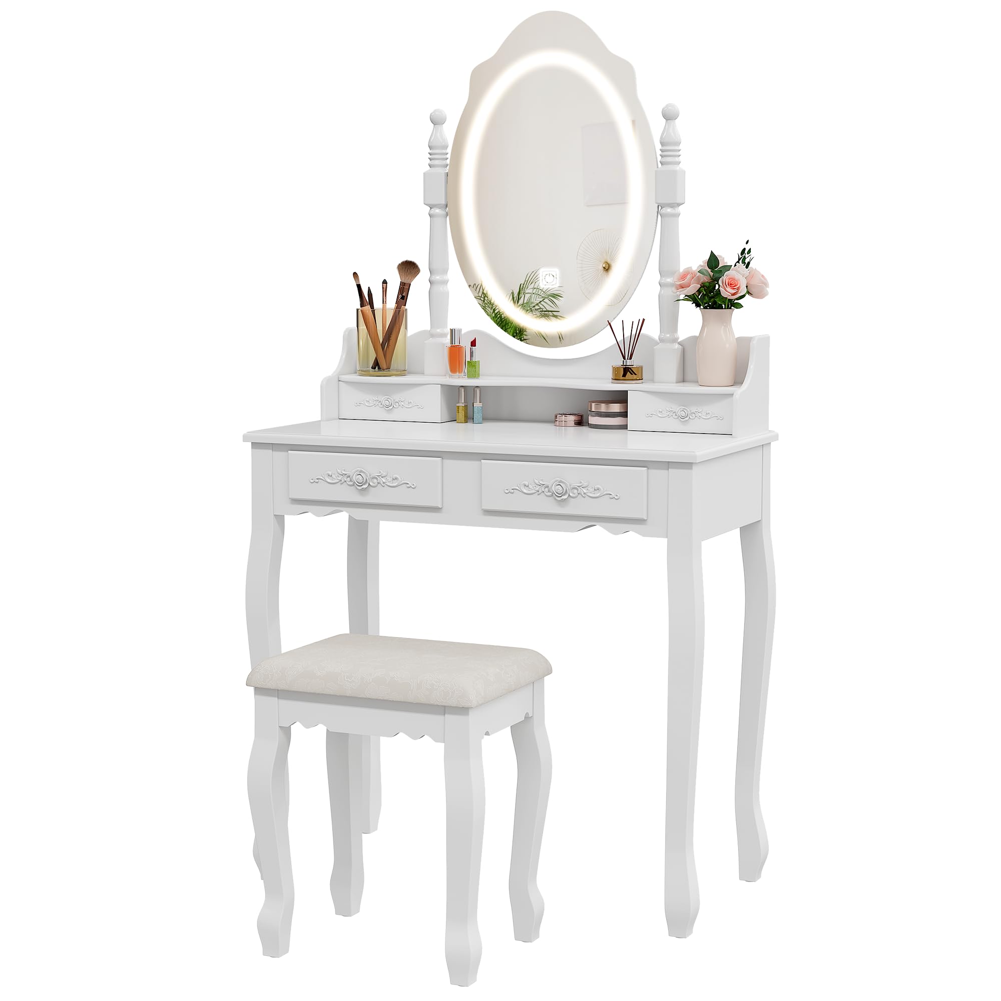 Vanity Desk with Mirror and Lights