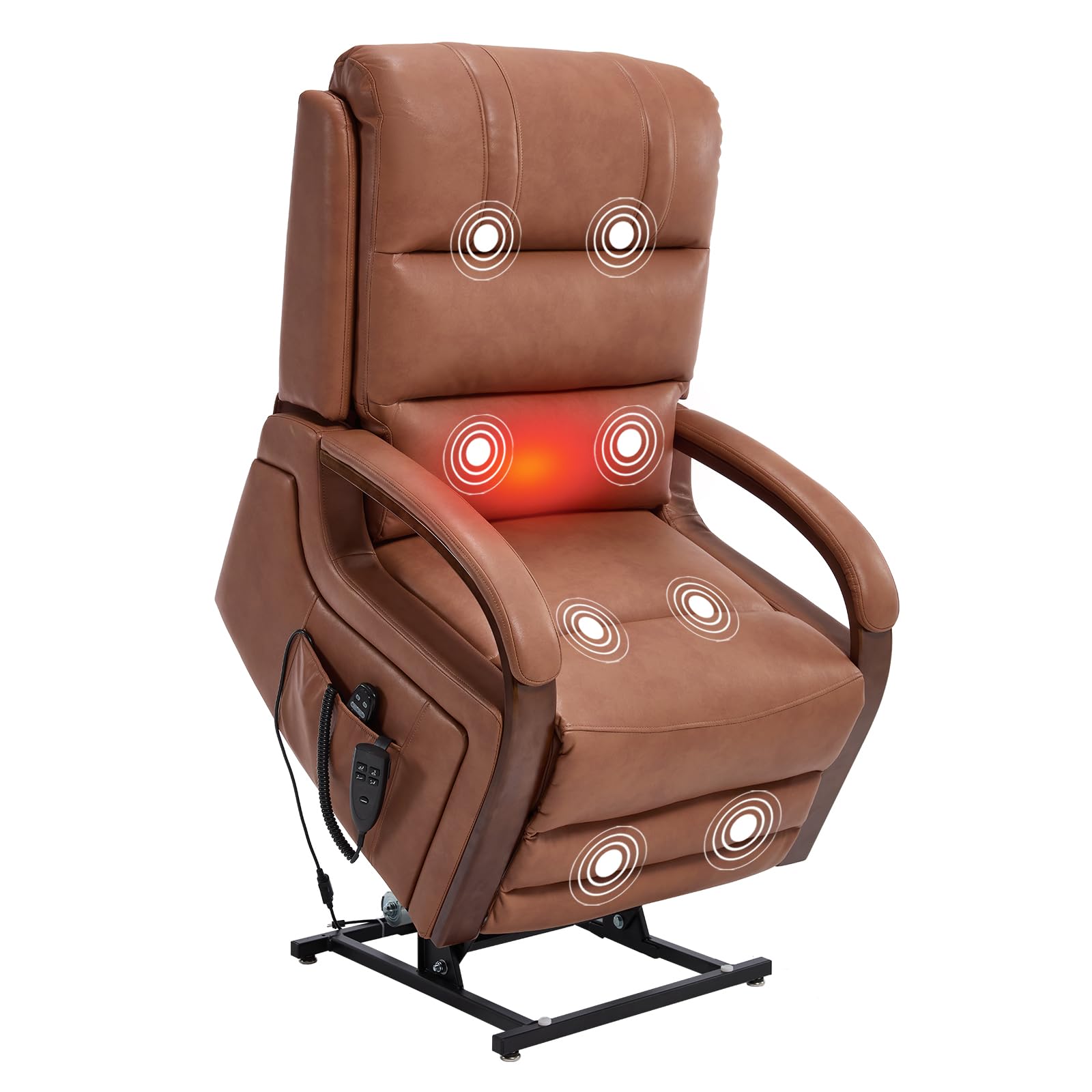 Trustyue Dual Motor Power Lift Recliner Chair, Lay Flat Recliner, Lift Chair with Massage and Heat, Standing Assistance, Infinite Position Reclining, Living Room Chair (Faux Leather Orange)