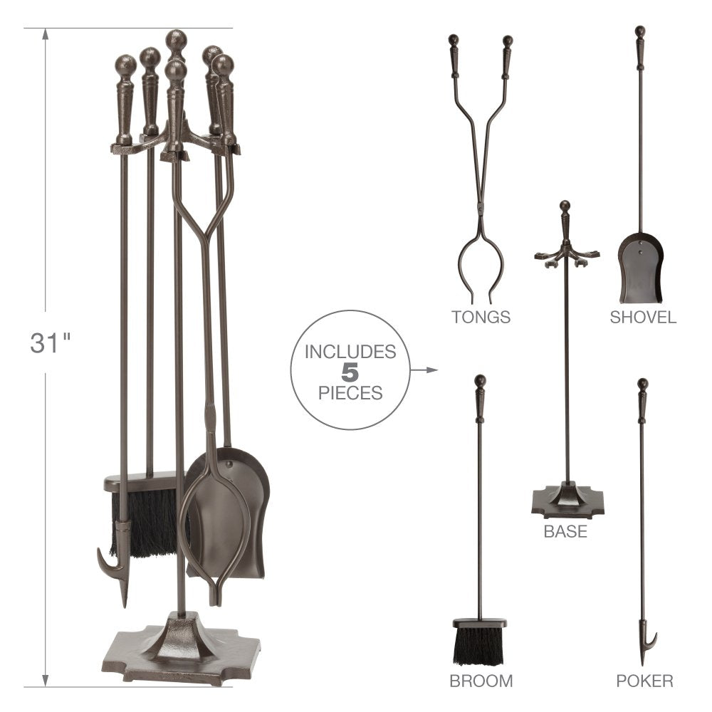 5-Piece Bronze Fireplace Tool Set