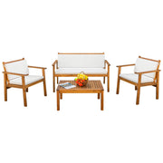 4 Piece Acacia Wood Patio Conversation Set with Cushions