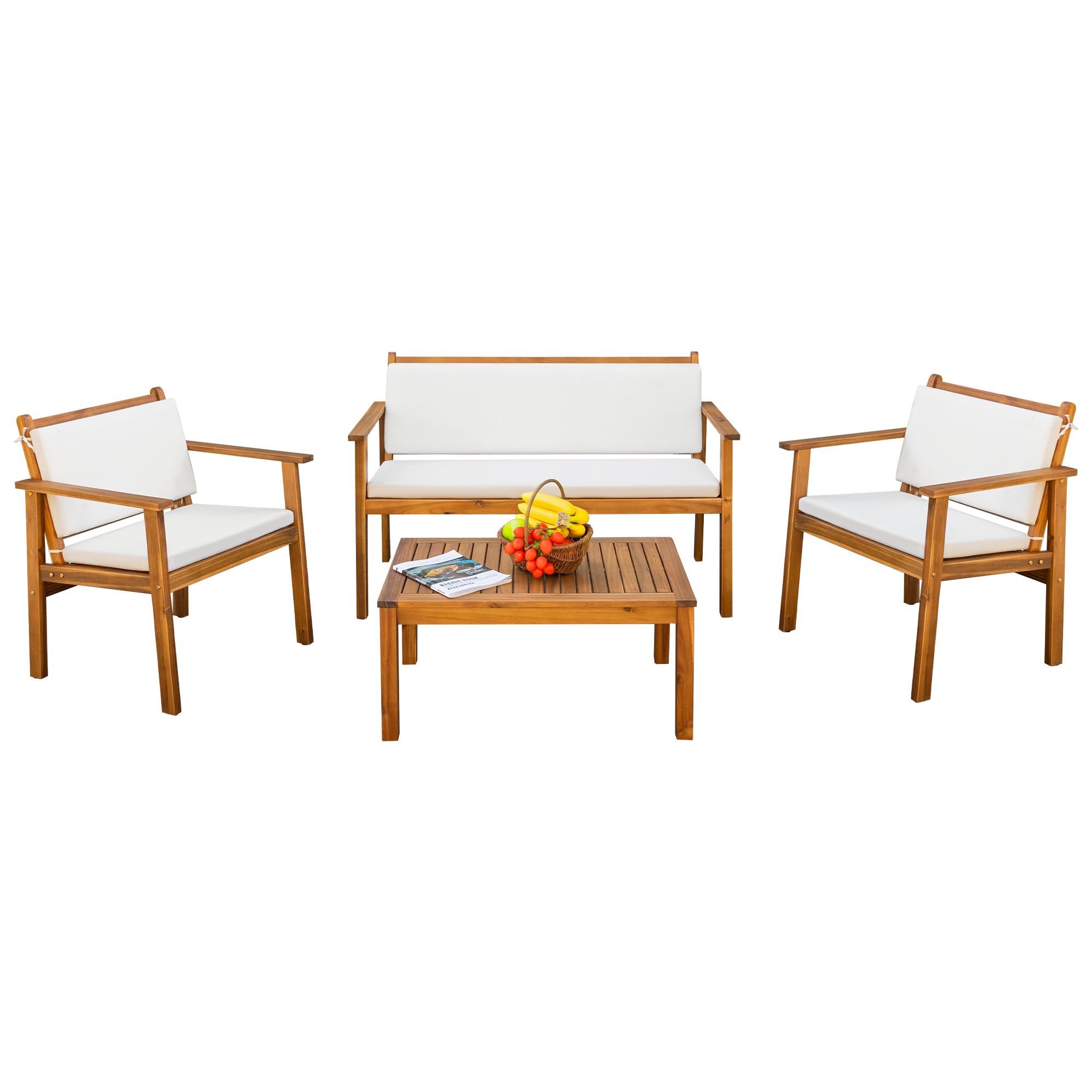 4 Piece Acacia Wood Patio Conversation Set with Cushions
