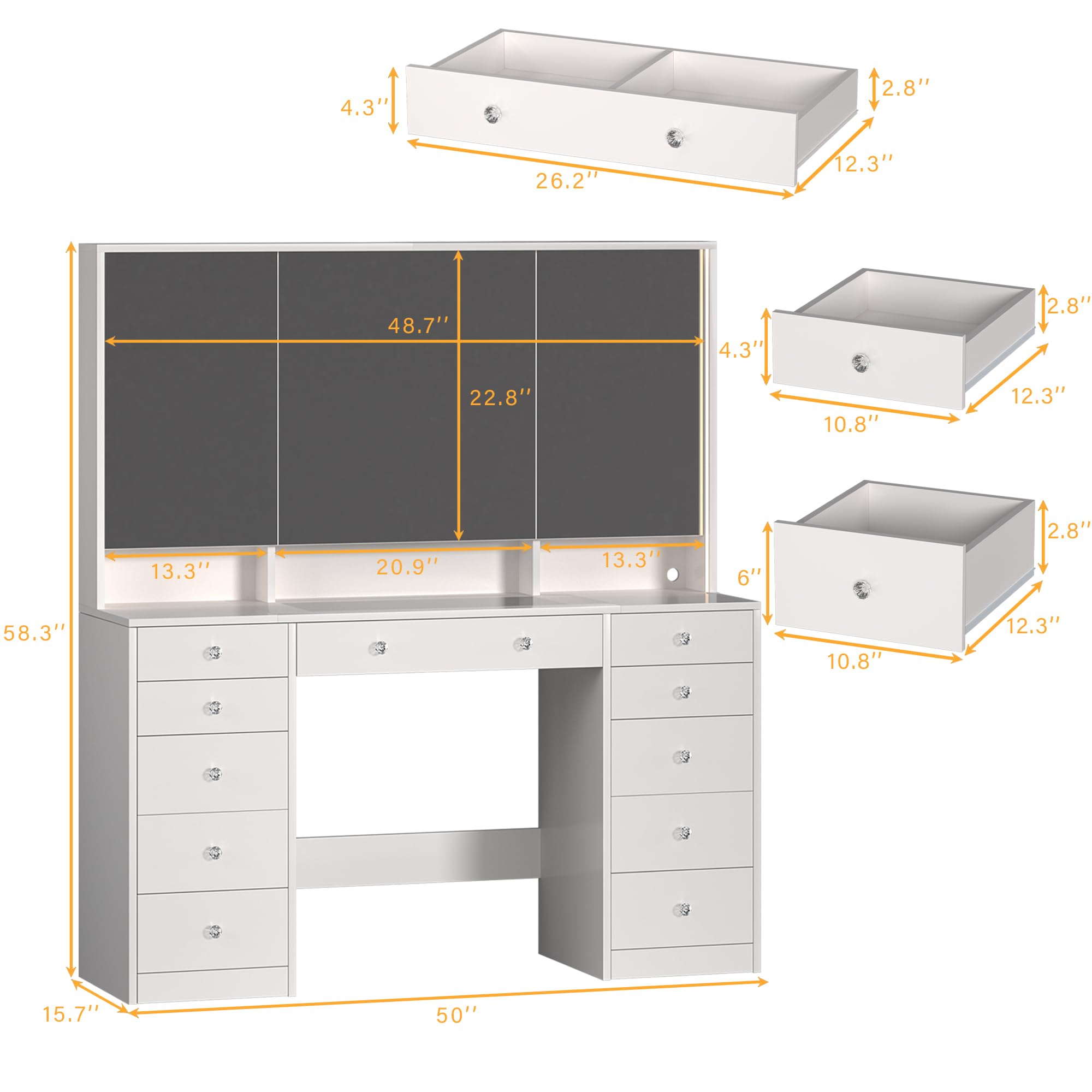 50" Vanity Desk with Mirror and Lights