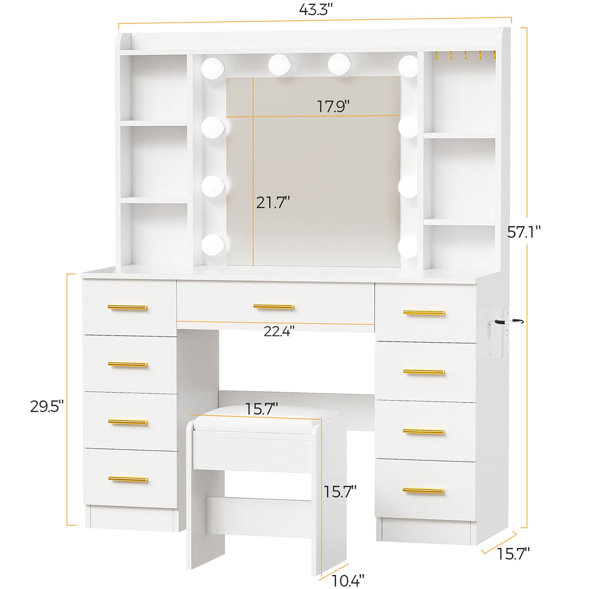 Makeup Vanity Desk with Lights and Mirror