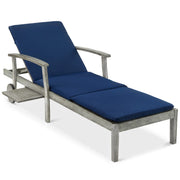 Acacia Wood Chaise Lounge Chair with Adjustable Backrest and Side Table