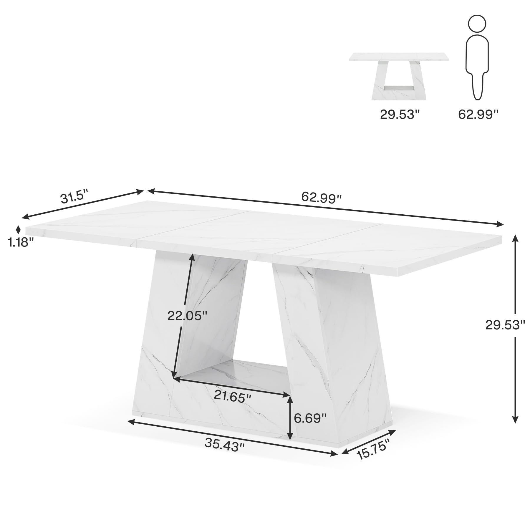 63" Rectangular Dining Table for 4-6 People