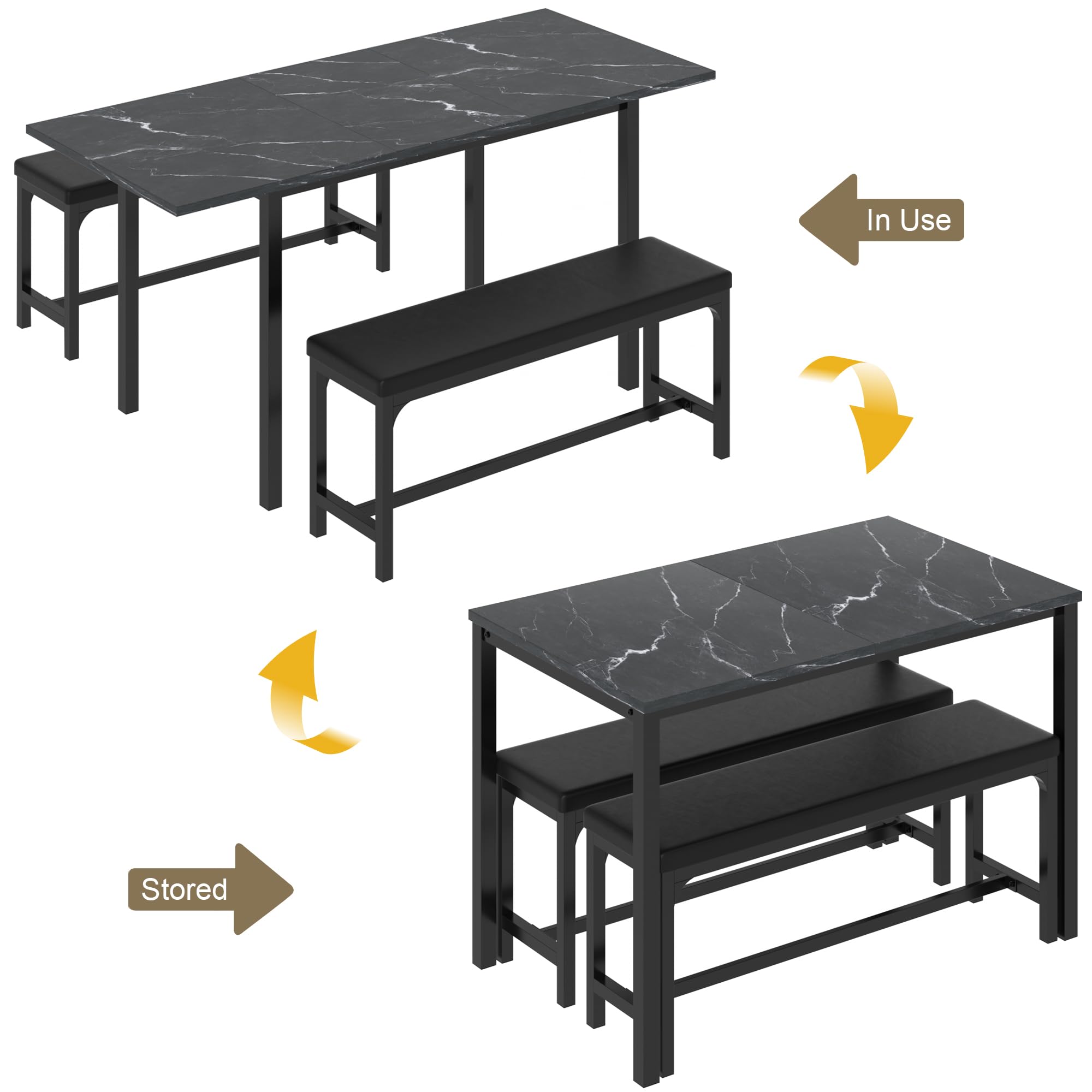 63" Extendable Dining Table Set with Benches