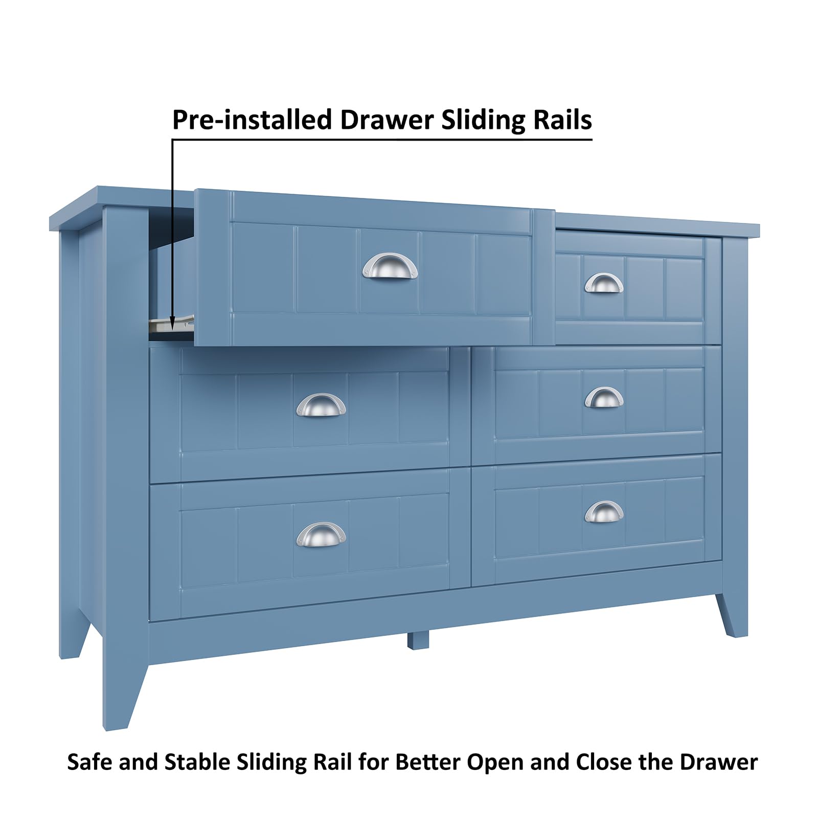 6 Drawer Dresser with Wood Top - Wide Chest of Drawers for Bedroom