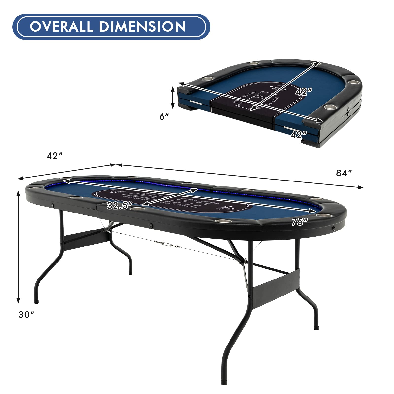 84" LED Foldable Poker Table for 10 Players