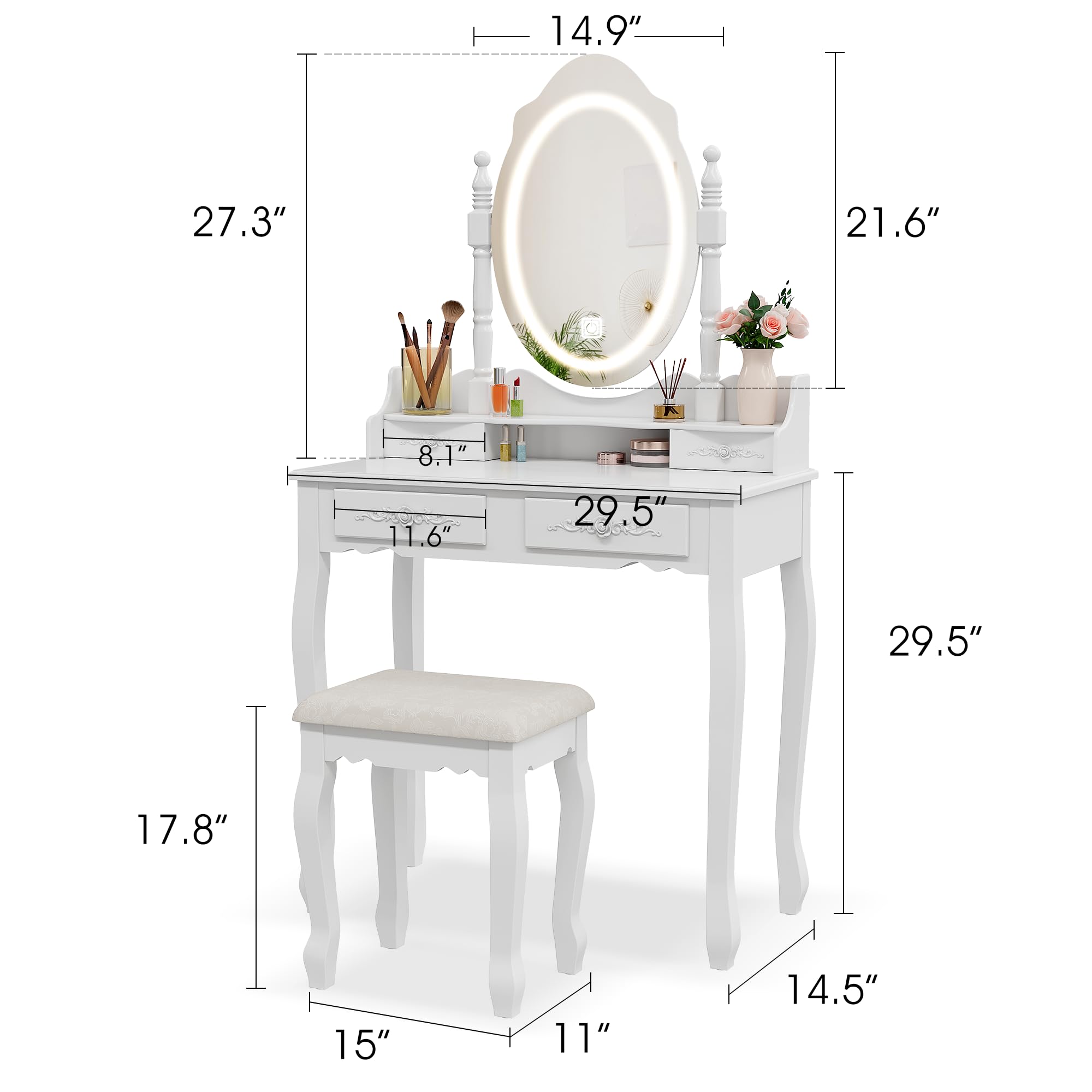 Vanity Desk with Mirror and Lights