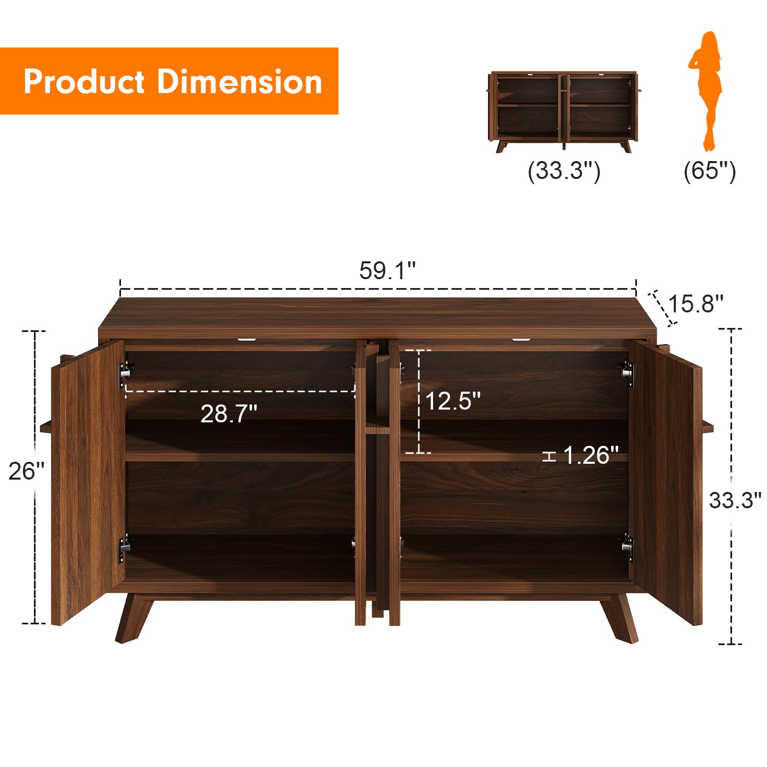 59" Modern Buffet Cabinet with Storage