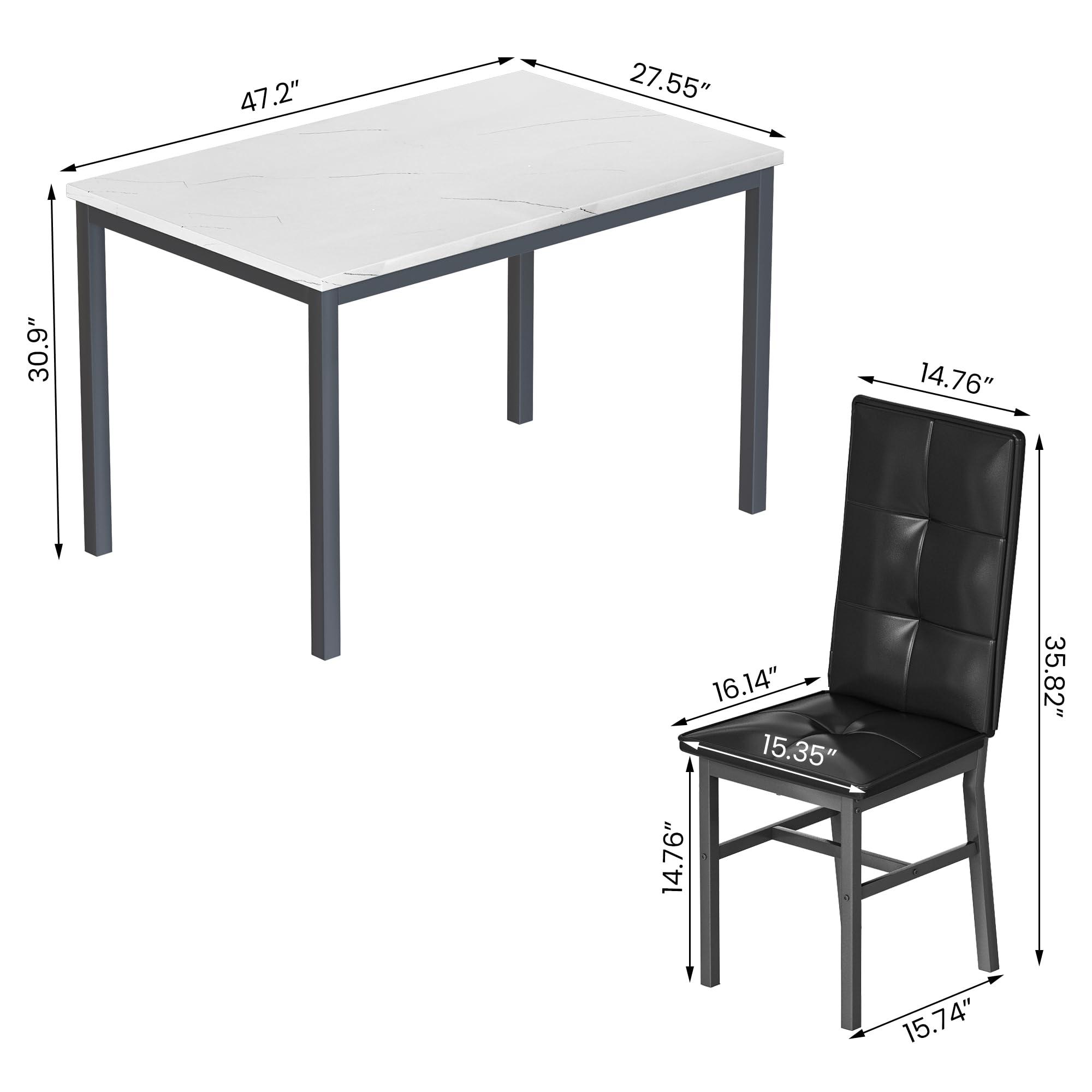 5-Piece Dining Table Set for 4 with Faux Marble Top