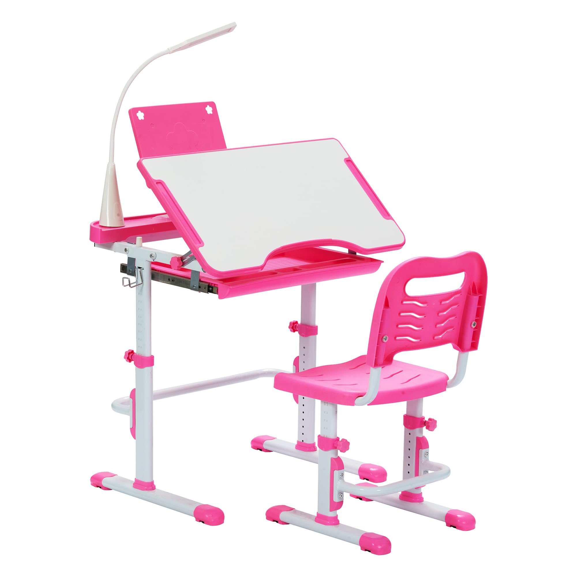 Kids Desk and Chair Set with Tilt Desktop and LED Light