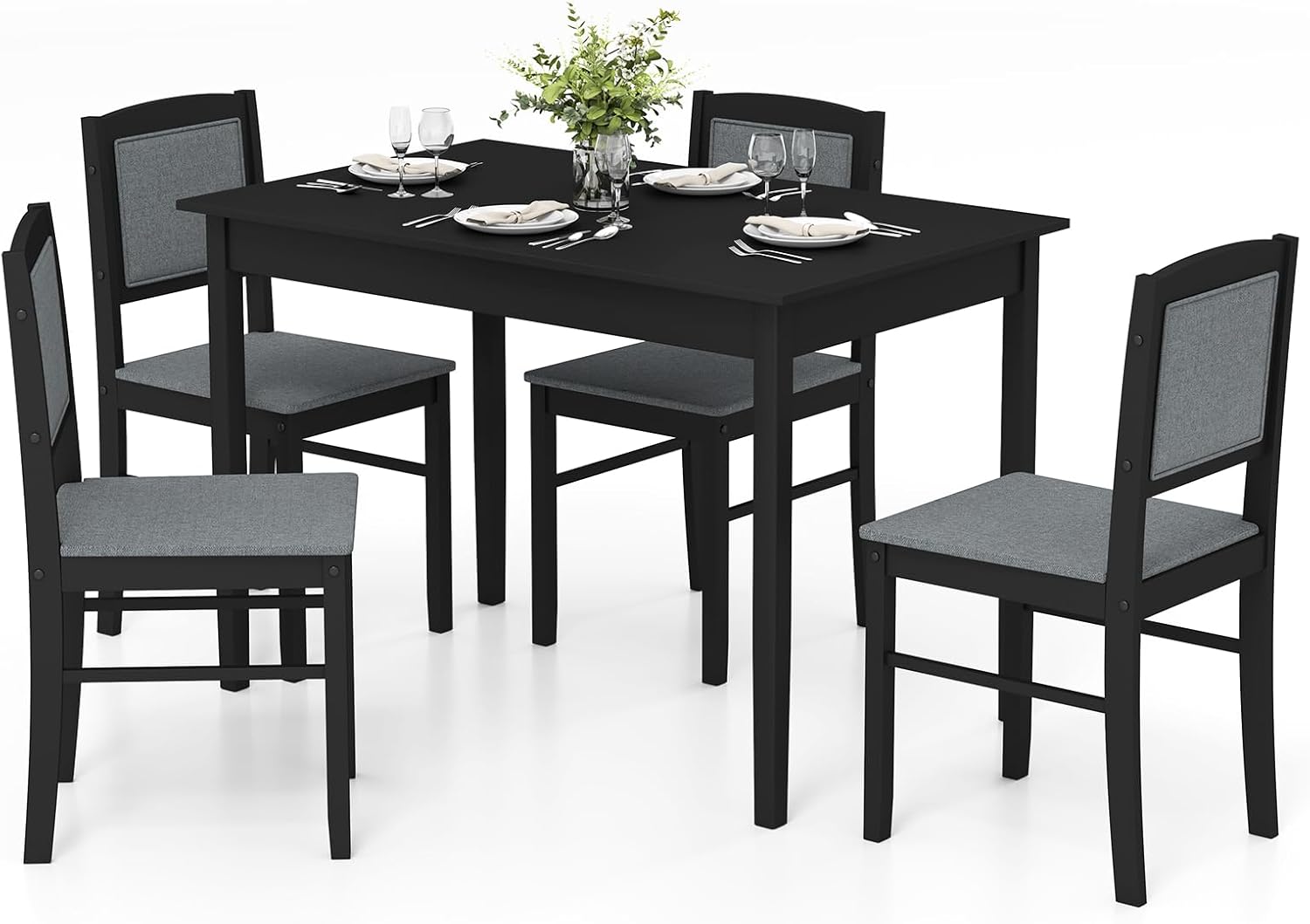 5-Piece Solid Wood Dining Set with Upholstered Chairs