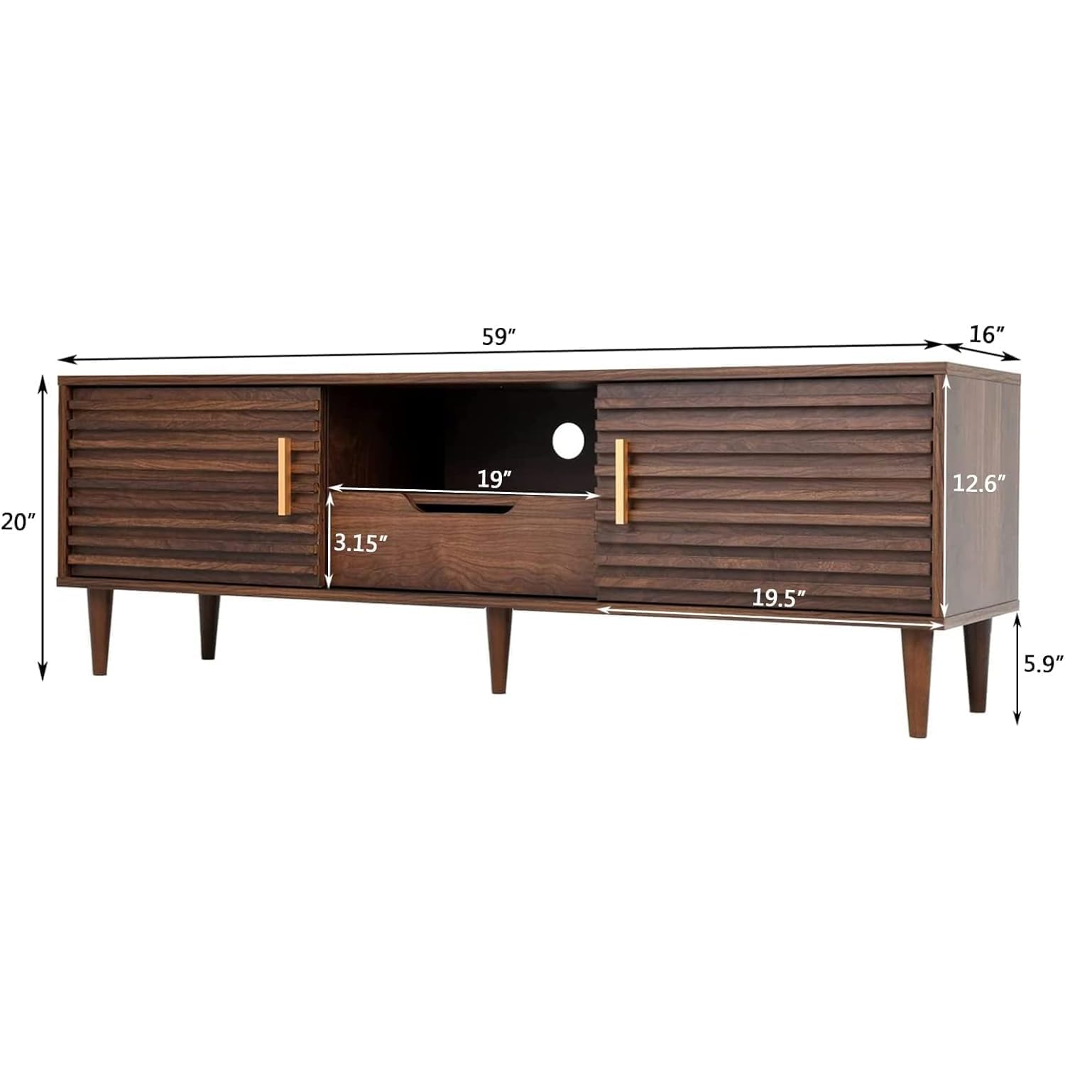 Mid-Century TV Stand 59" with Sliding Doors and Drawer