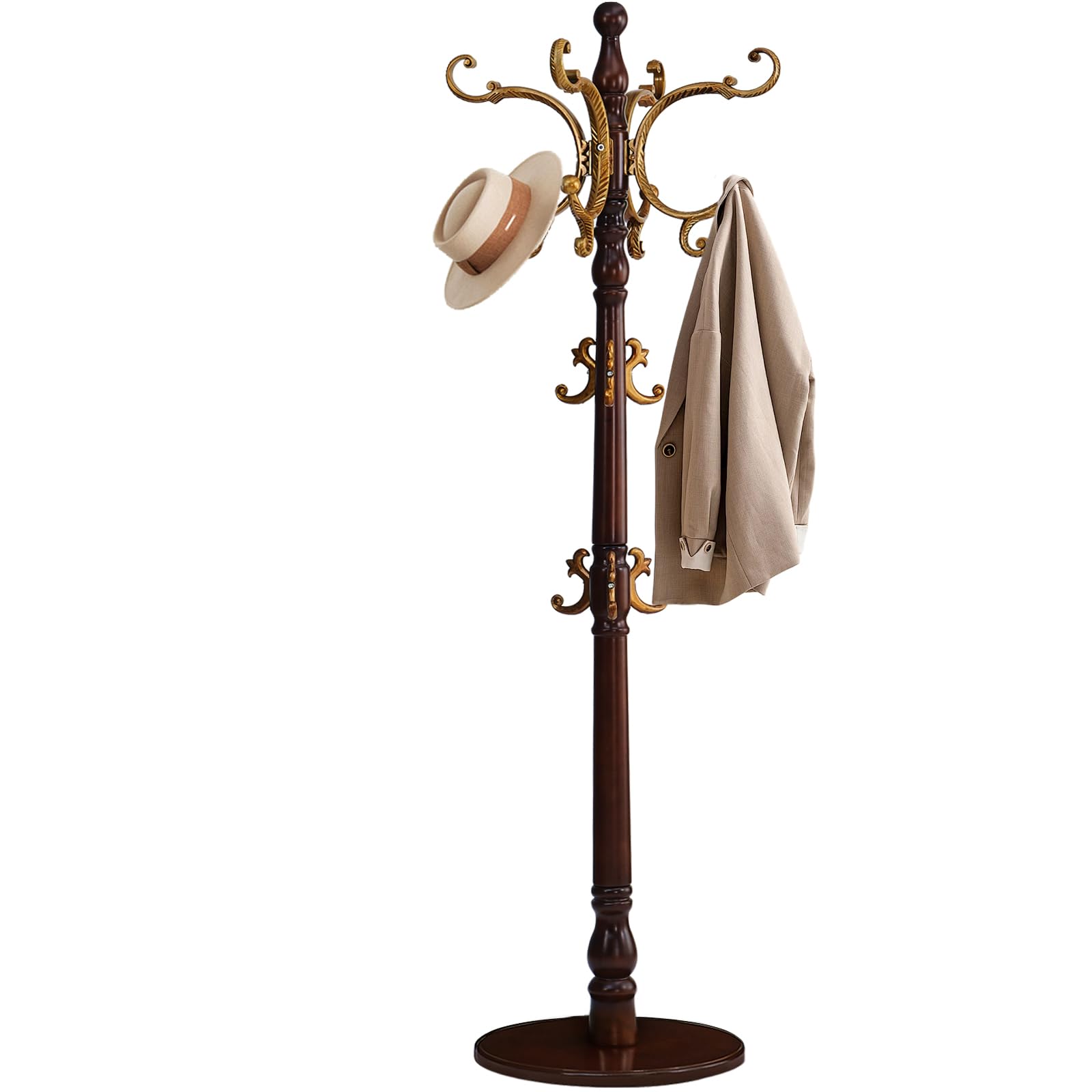 Wooden Coat Rack Stand with 14 Hooks