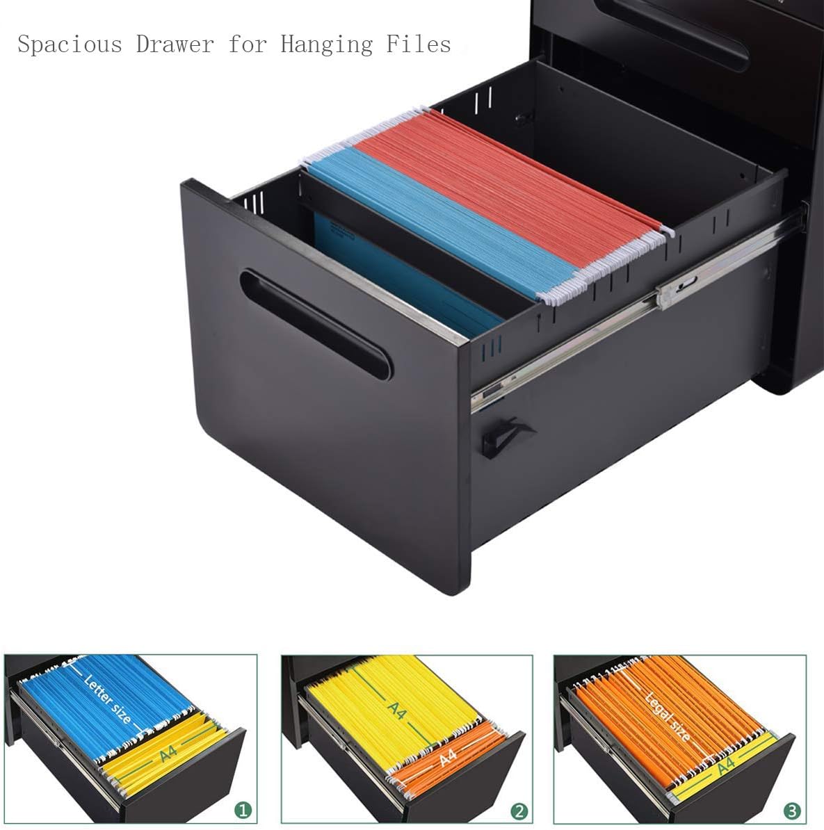 3 Drawer Mobile File Cabinet with Lock