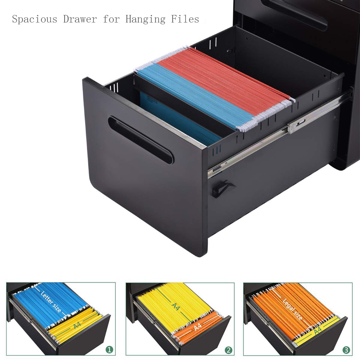 3 Drawer Mobile File Cabinet with Lock