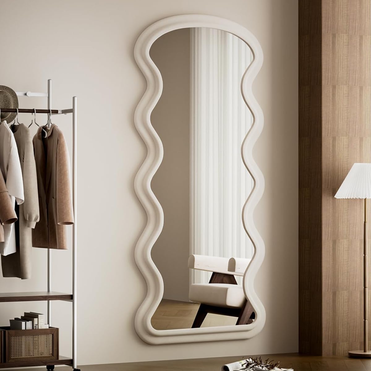 Wavy Full Length Floor Mirror 71x32 White Flannel Frame
