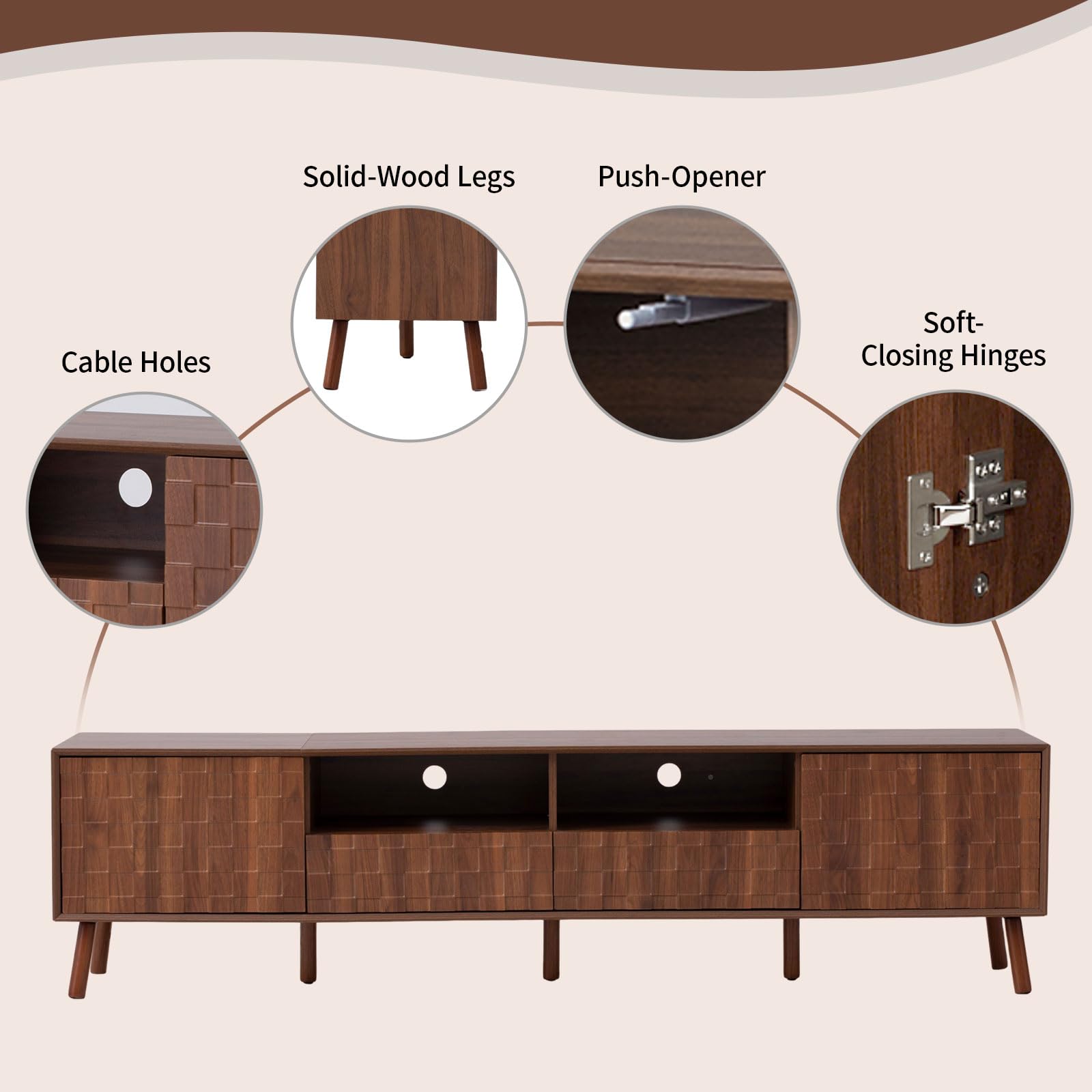 Merax 78" TV Stand for TVs Up to 85", Modern Entertainment Center with 2 Doors, 2 Drawers, and Open Shelves, Media Console with Unique Mosaic Front Design for Living Room