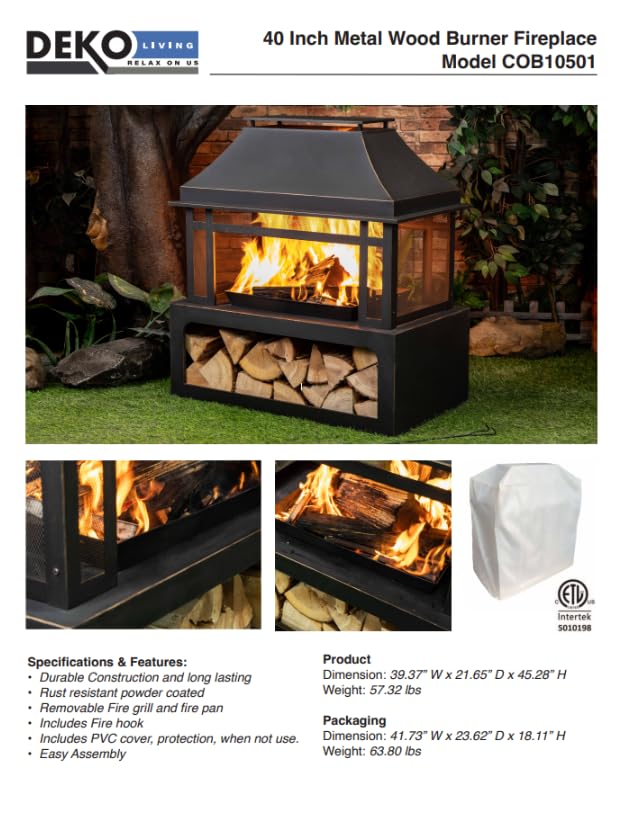 Outdoor Wood Burning Fireplace with Chimney and Grill