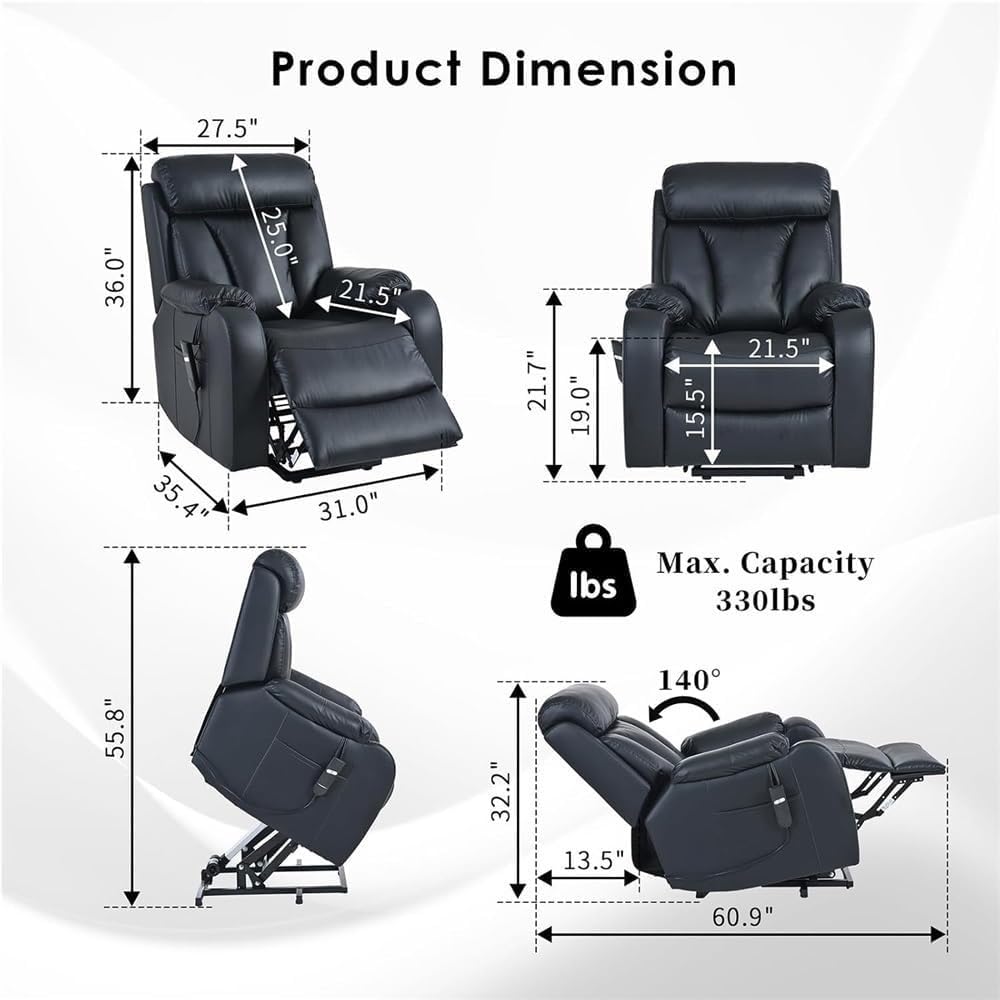 Electric Lift Recliner Chair with Leather Upholstery