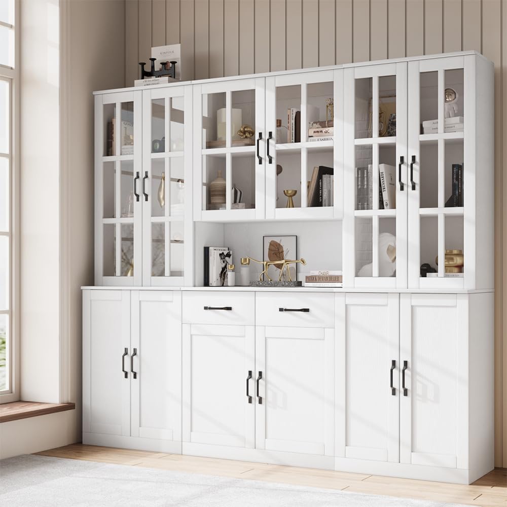 5-Tier Bookcase with Glass Door and 3 Drawers