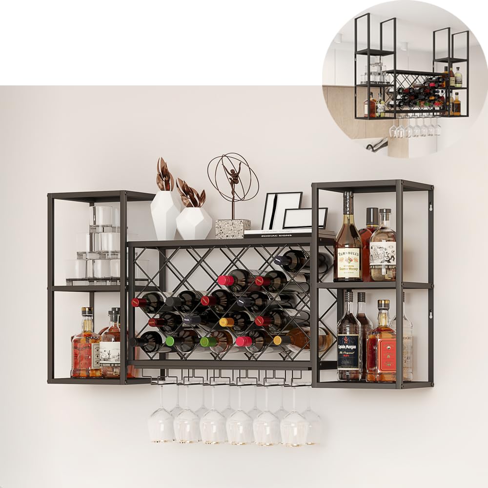 Industrial Wall-Mounted Wine Rack 23 Bottle Capacity