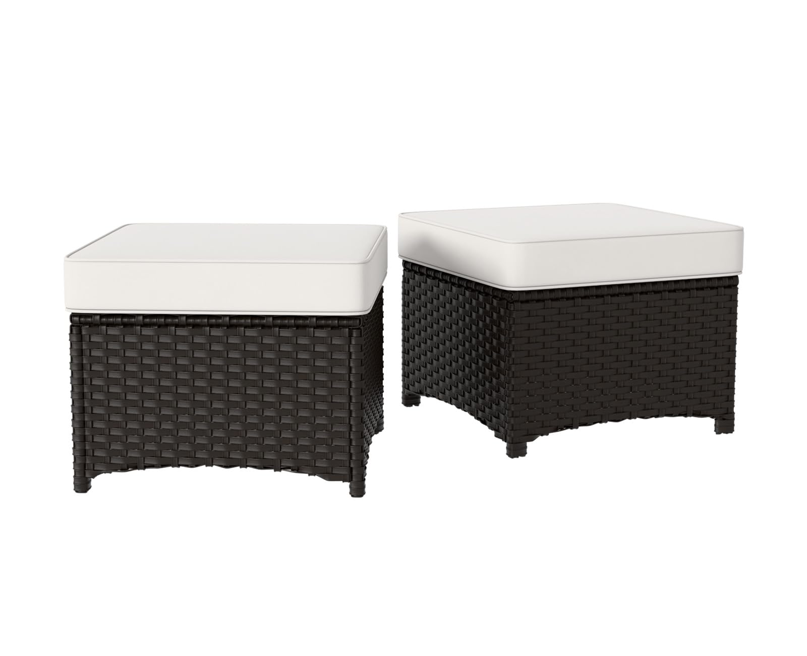 Outdoor Wicker Ottoman Set of 2 Square Rattan Footrest