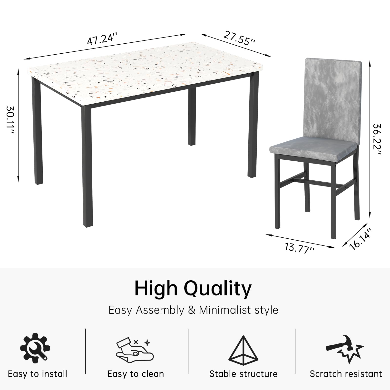 5-Piece Dining Table Set with Upholstered Chairs