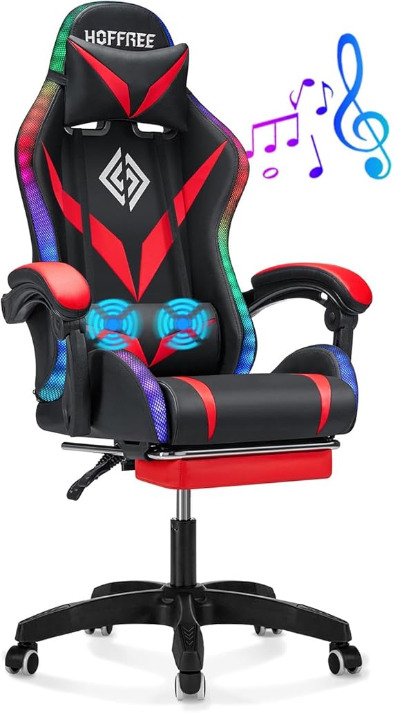 Gaming Chair with RGB Lights Speakers Massage
