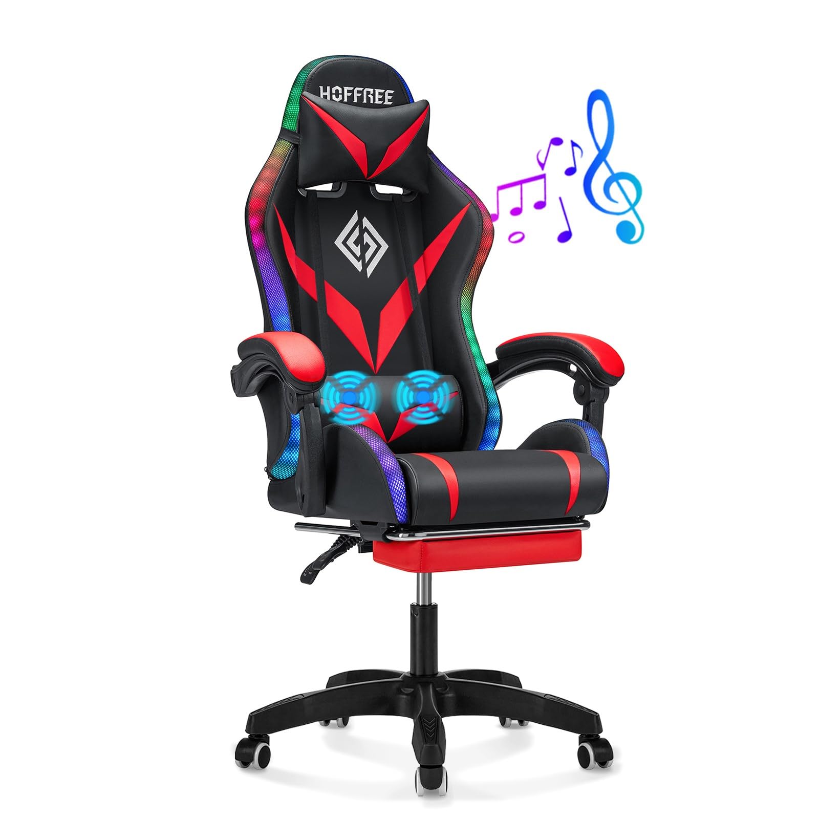 Gaming Chair with RGB Lights Speakers Massage