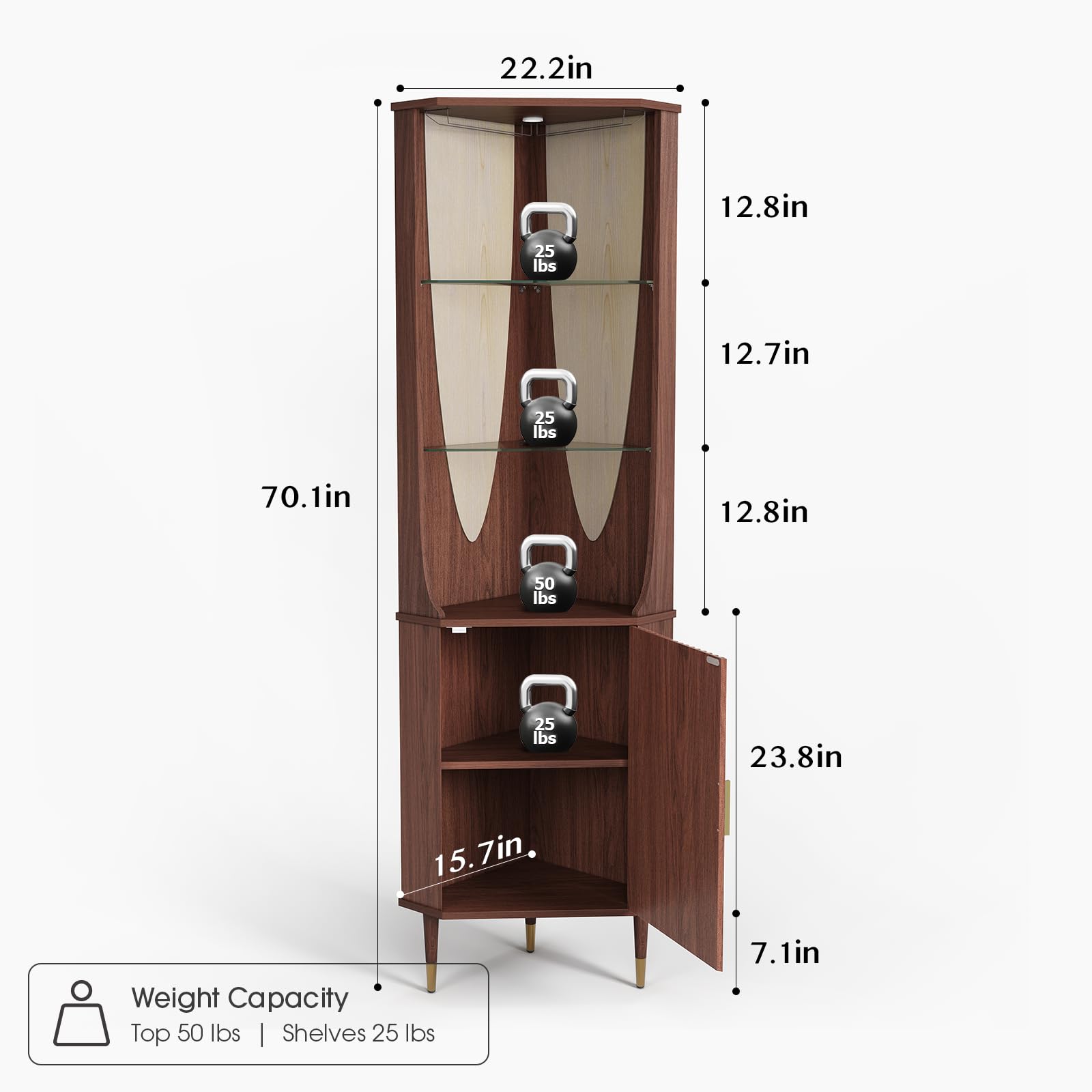 70" Tall Corner Bar Cabinet with Lighting