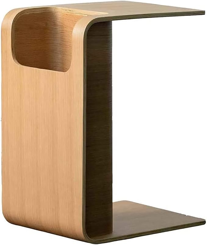 Wood C-Shaped End Table with Storage