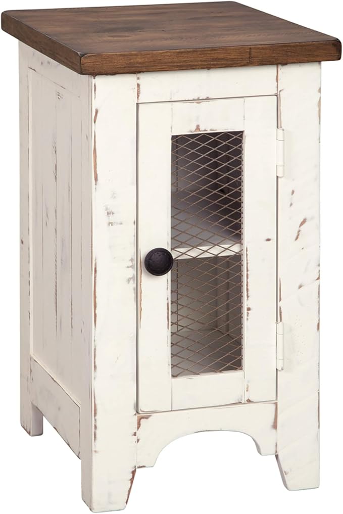 Valebeck Chair Side End Table with Cabinet Door
