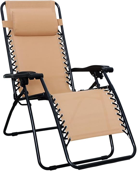 Zero Gravity Lounge Chair with Pillow - Folding Reclining Outdoor Patio Chair