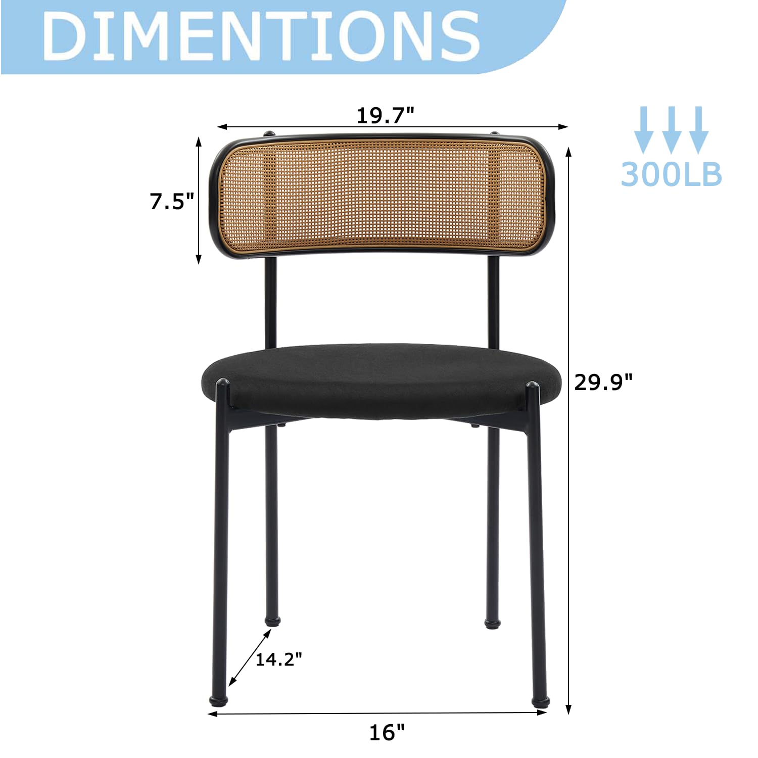 Rattan Dining Chairs Set of 4 with Velvet Cushion