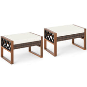 Wicker Outdoor Ottomans Set of 2 with Removable Cushions