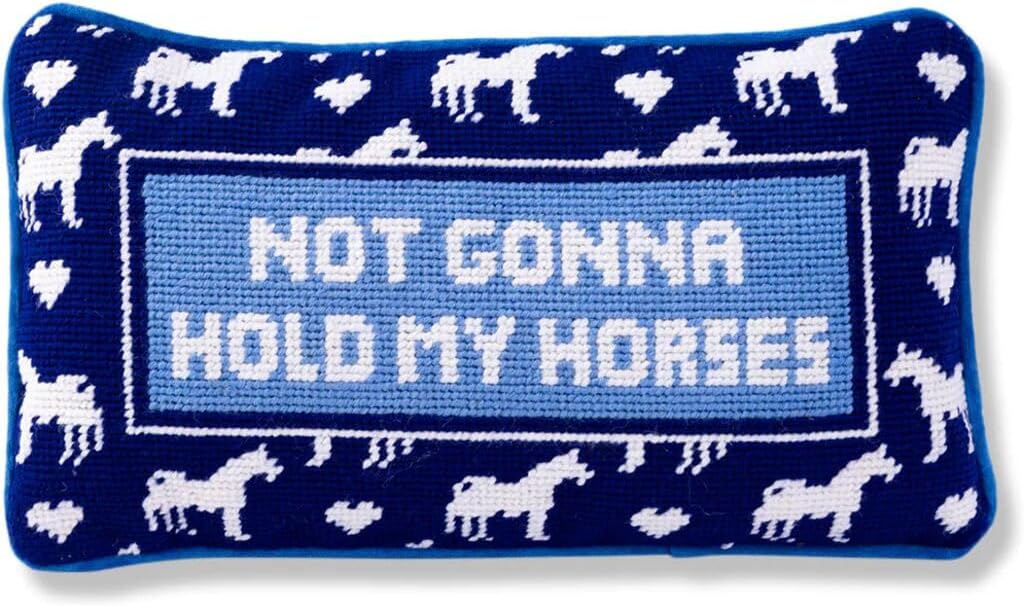 Needlepoint Decorative Throw Pillow - Hold My Horses