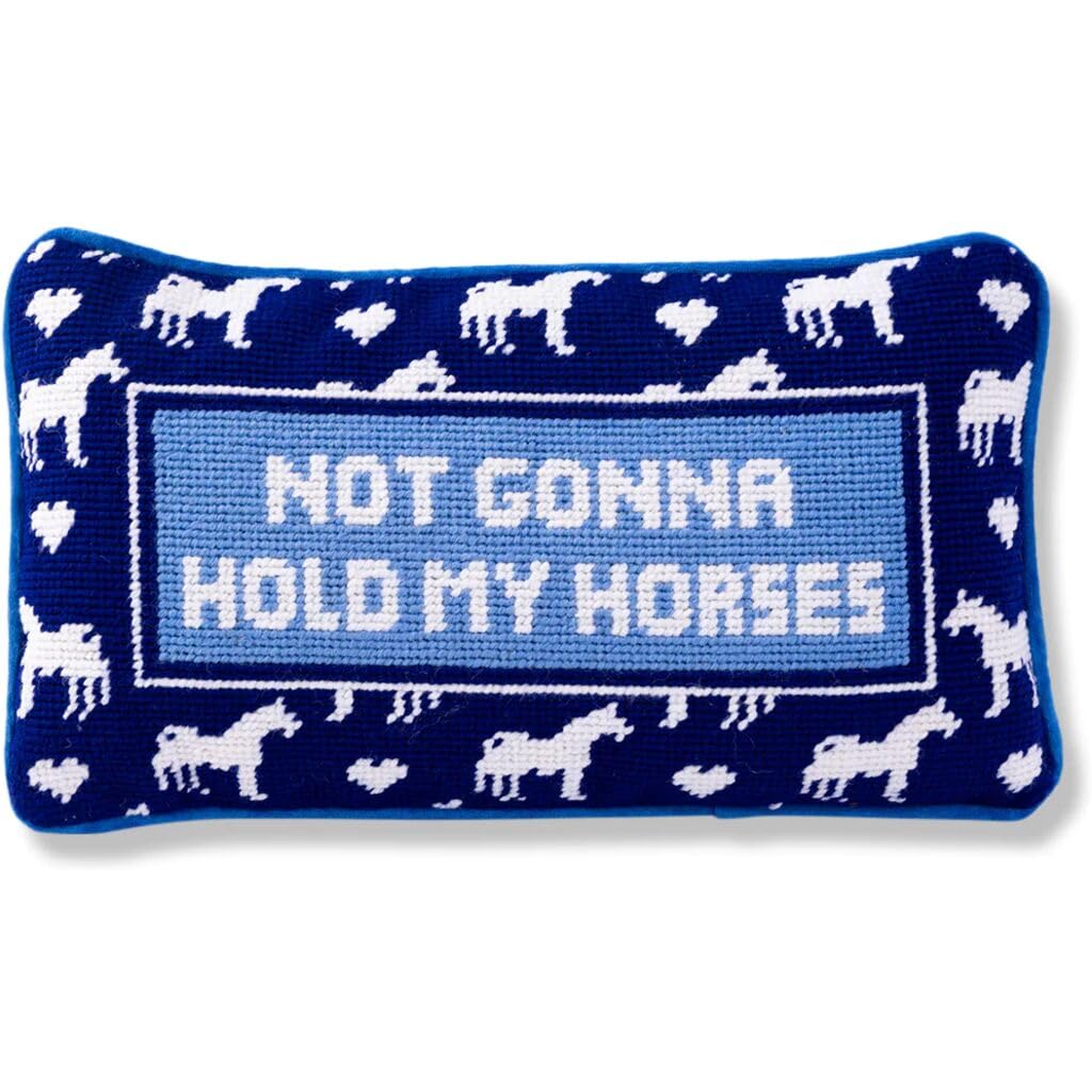 Needlepoint Decorative Throw Pillow - Hold My Horses