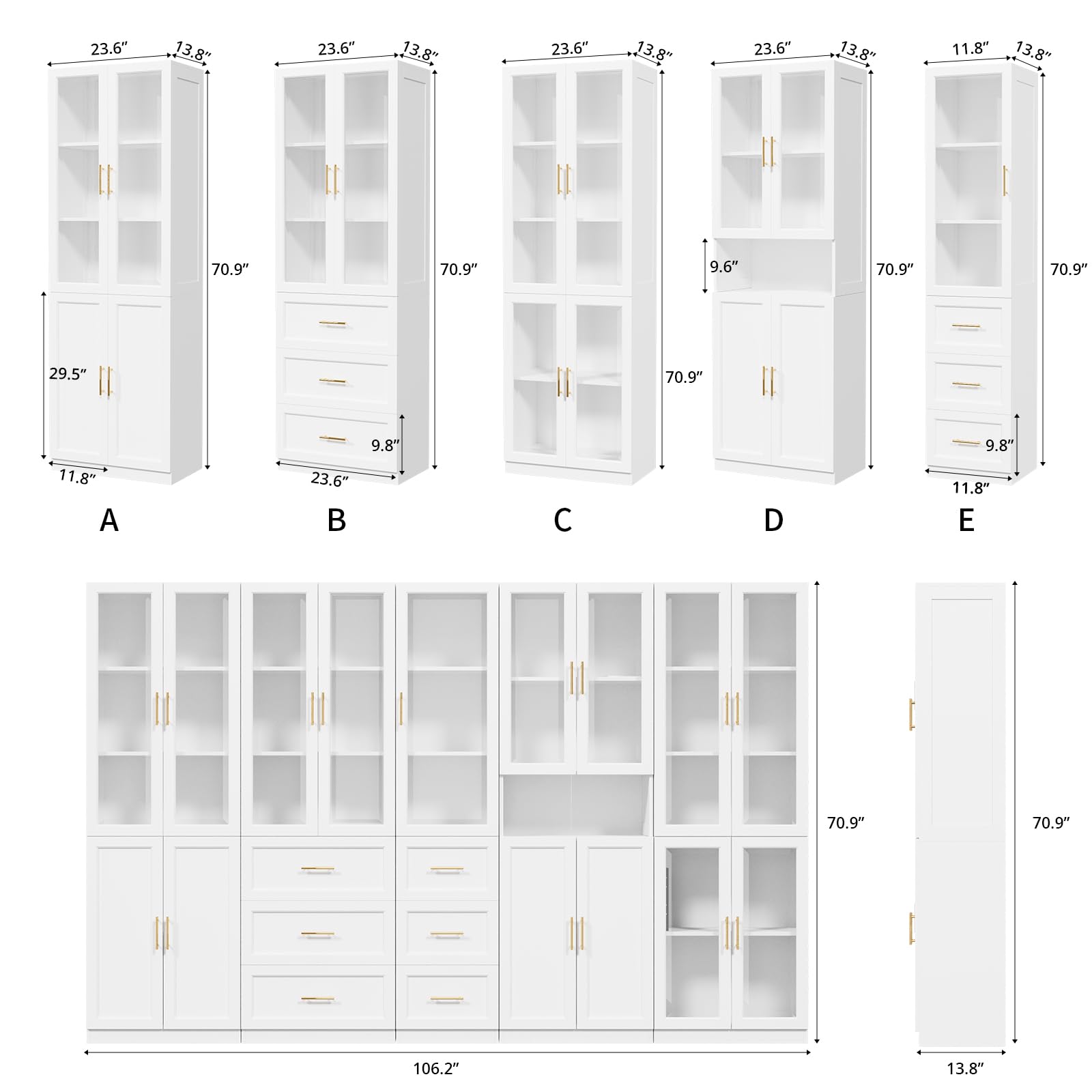 5-Tier Bookcase with Glass Doors and Drawers