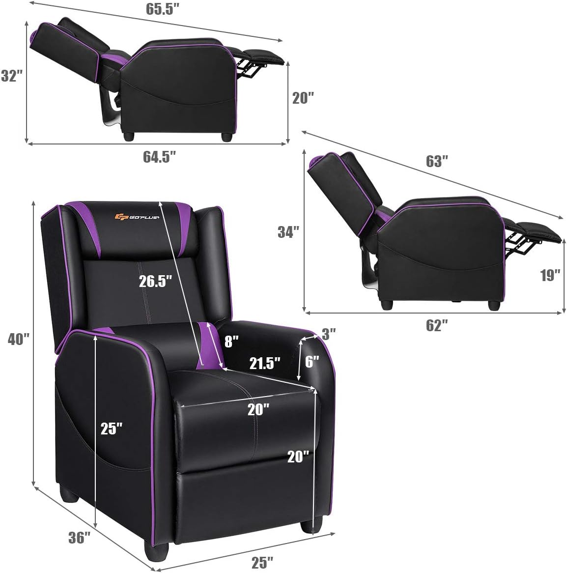 Gaming Recliner Chair with Massage and Footrest