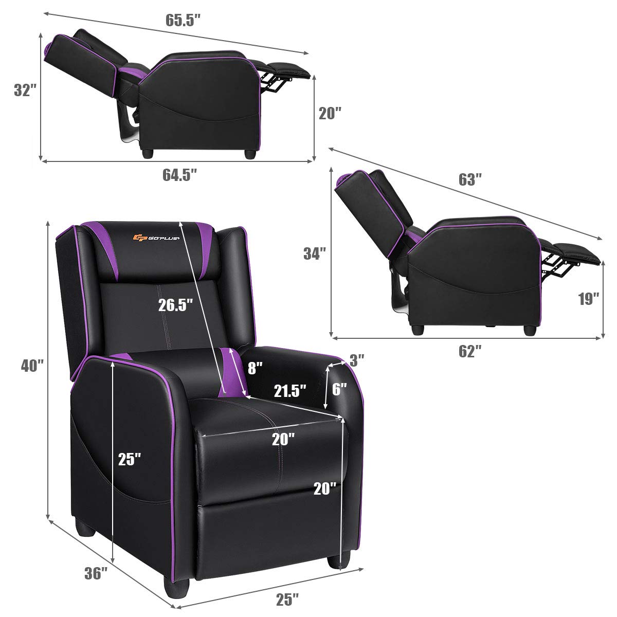 Gaming Recliner Chair with Massage and Footrest