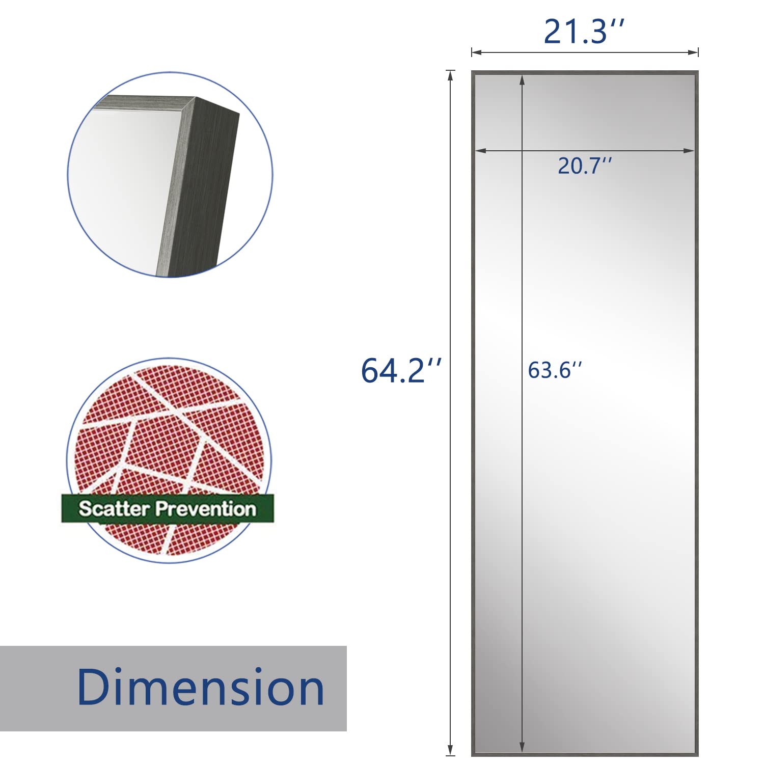 65" Full Length Floor Mirror with Stand